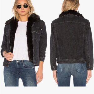 MOTHER Black Denim Jacket with Faux Fur inner vest